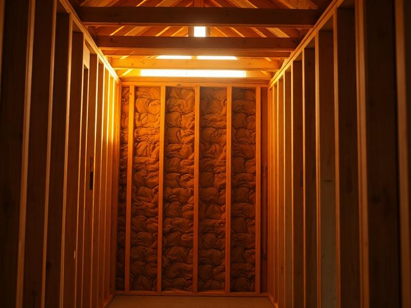 Wall cavity with insulation between wood studs